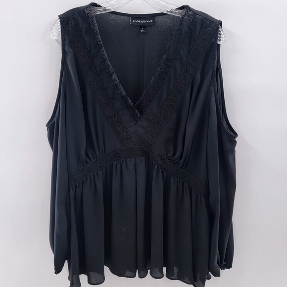 Lane Bryant Tops - Lane Bryant Black Cold Shoulder Lace Sheer Flare Sleeve Blouse. Size 16